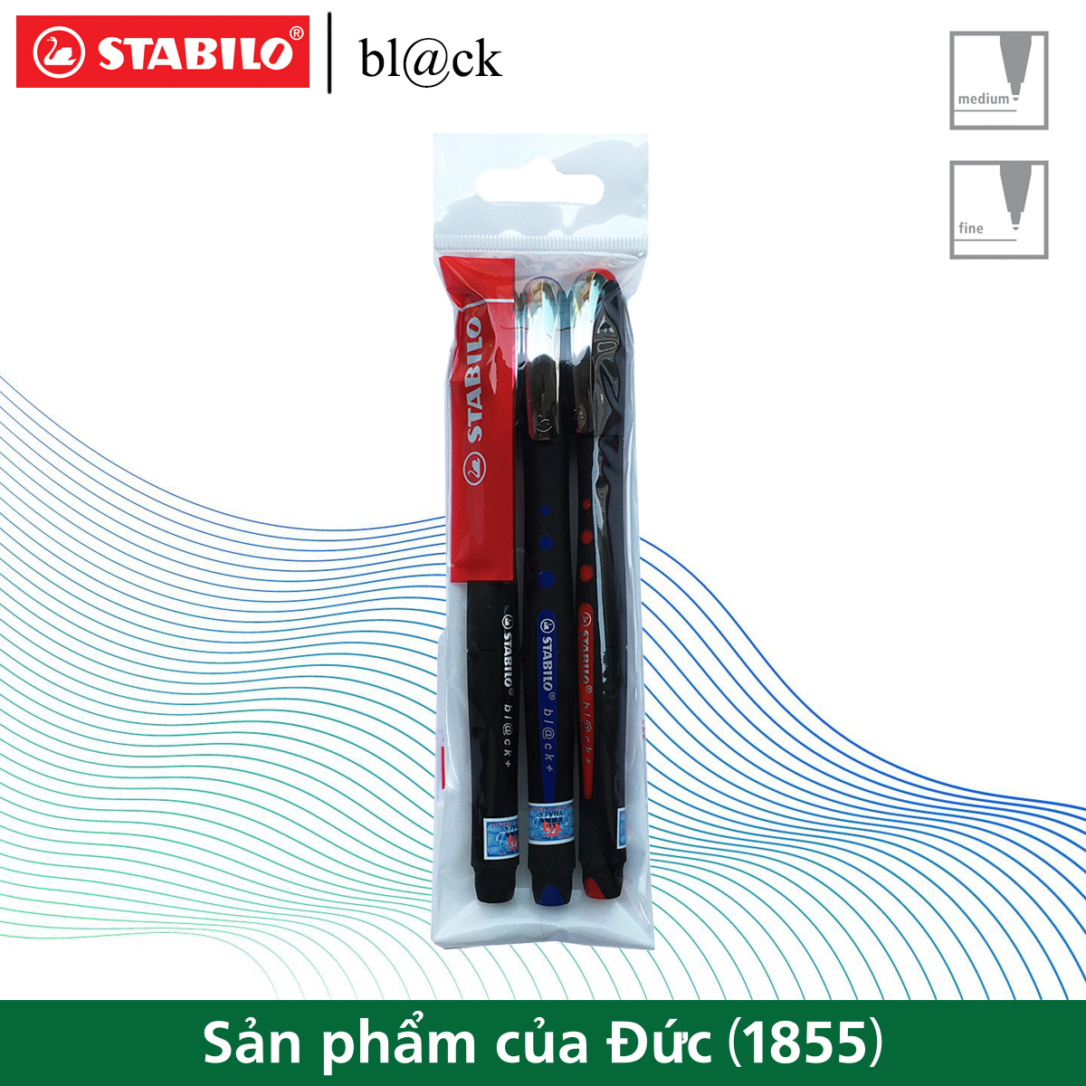 Bộ 3 bút bi ký STABILO bl@ck+ BLKF 0.7mm (xanh+đỏ+đen)