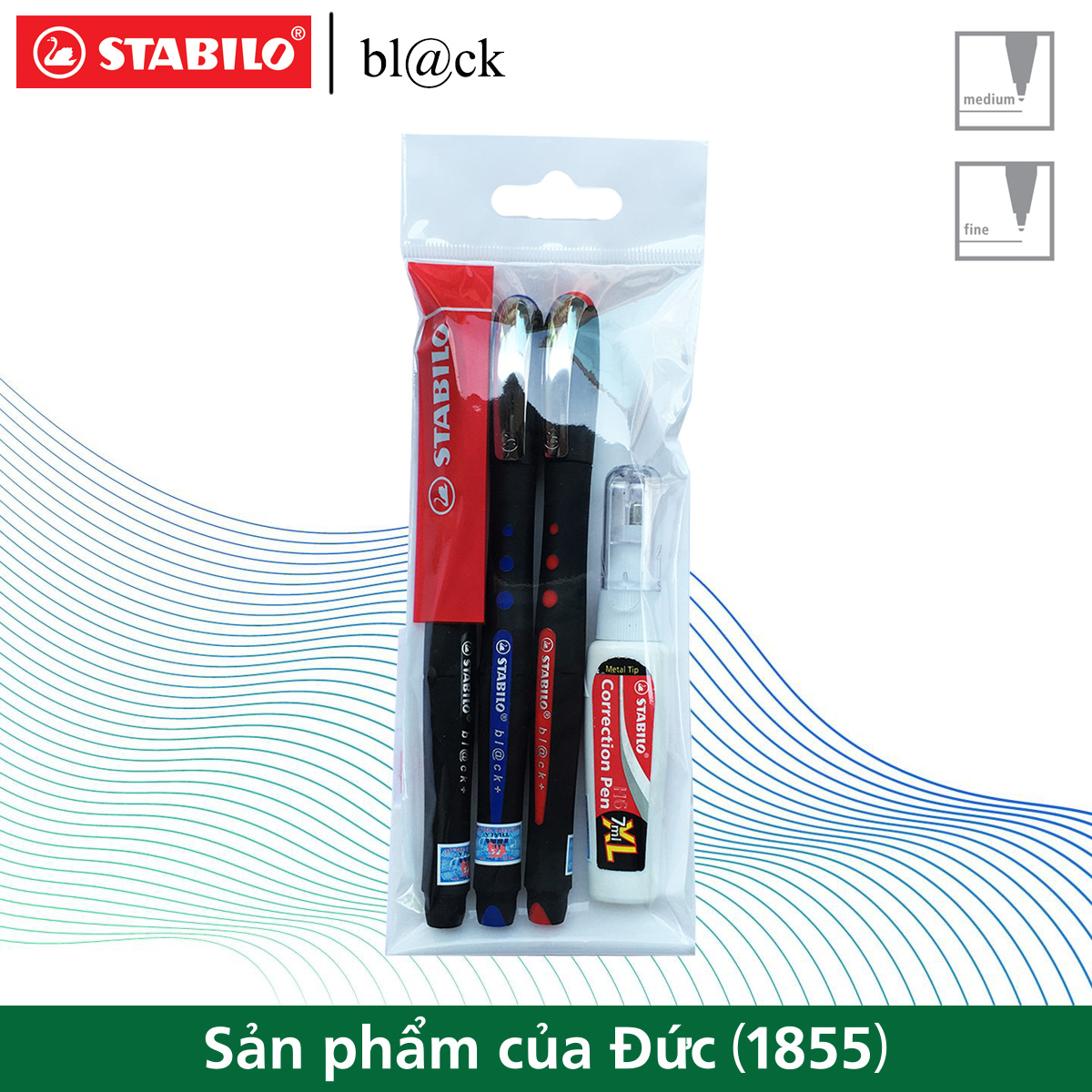 Bộ 3 bút bi ký STABILO bl@ck+ BLKF 0.7mm (xanh+đỏ+đen)