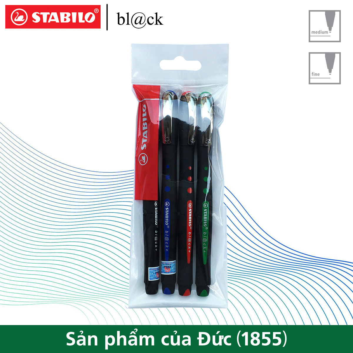 Bộ 4 bút ký STABILO bl@ck BLKF 0.7mm (xanh+đỏ+đen+xanh lá)