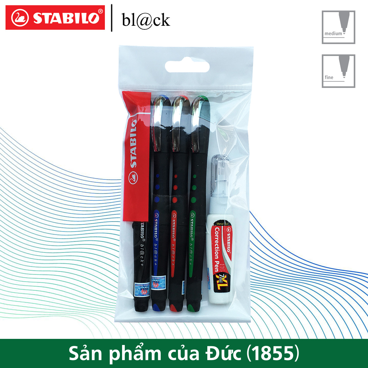 Bộ 4 bút ký STABILO bl@ck BLKF 0.7mm (xanh+đỏ+đen+xanh lá)