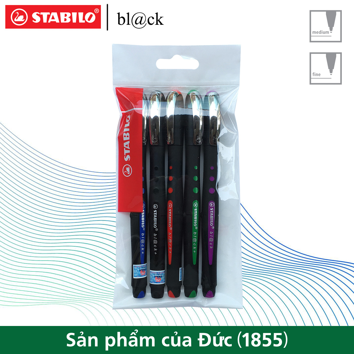 Bộ 5 bút bi ký STABILO bl@ck+ BLKF 0.7mm (xanh+đỏ+đen+xanh lá+tím)