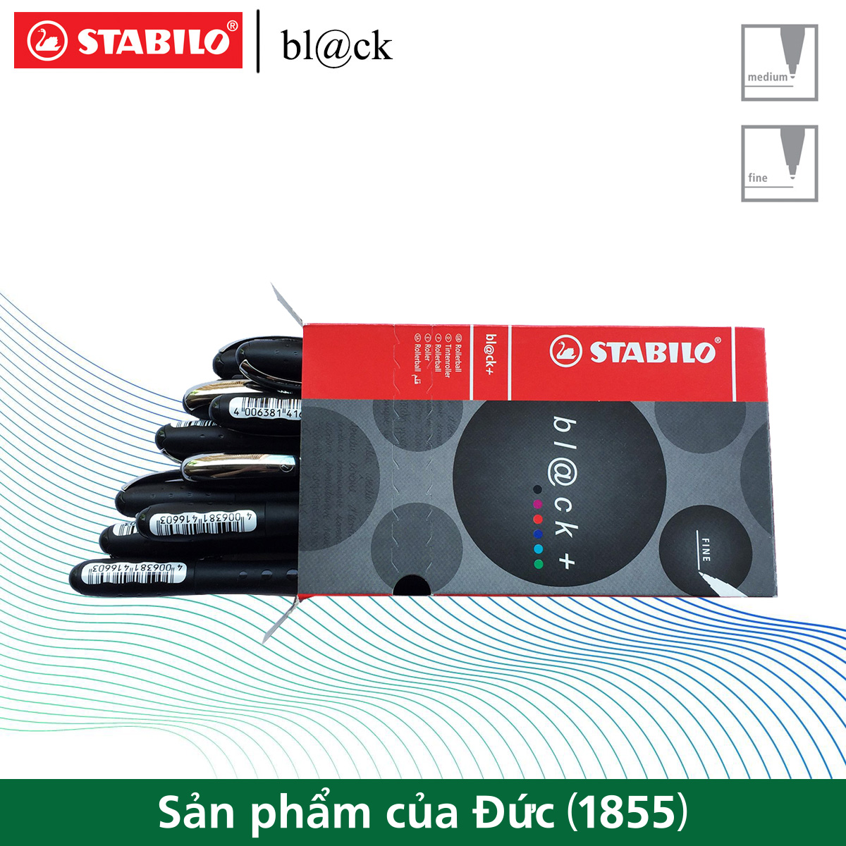 Hộp 10 cây bút bi nước STABILO bl@ck 0.7mm BLKF