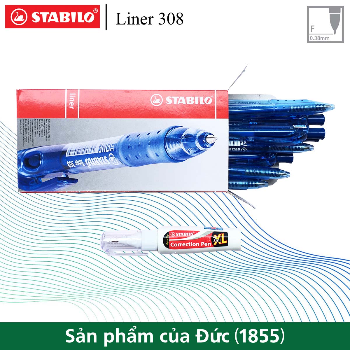 Hộp 10 bút bi bấm STABILO Liner 308F 0.7mm