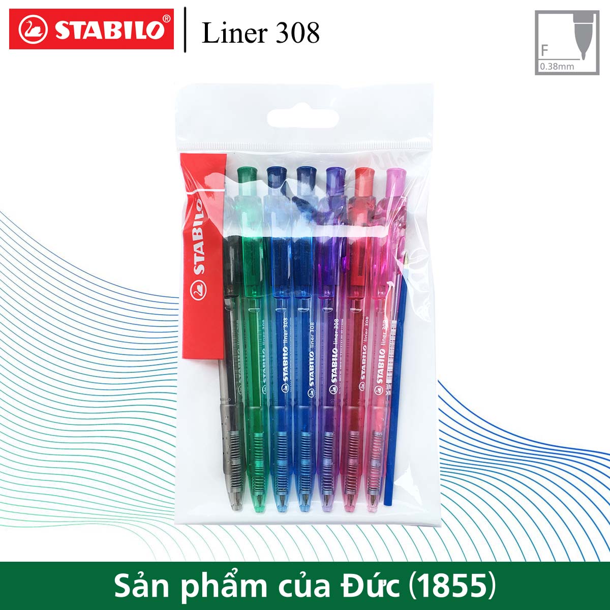 Bộ 7 bút bi STABILO Liner + kèm ruột xanh (BP308F-C7R)