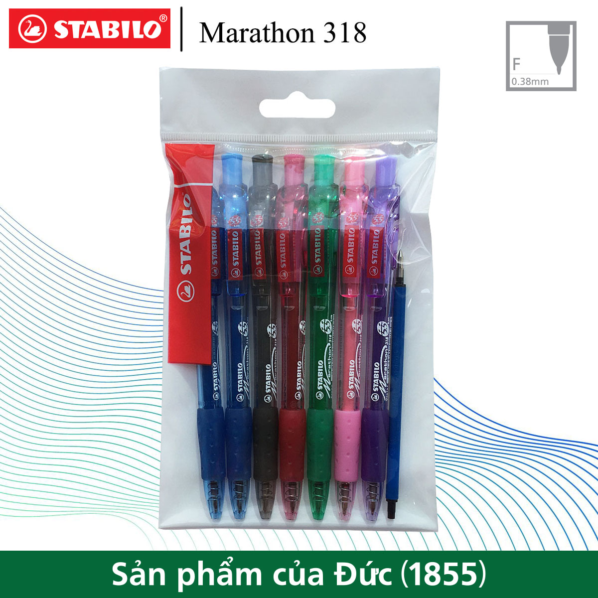 Bộ 7 bút bi STABILO Marathon + ruột xanh (BP318F-C7R)