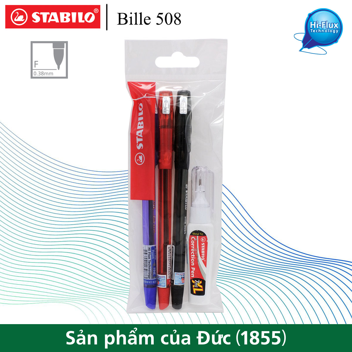 Bộ 3 cây bút bi STABILO Bille 508NF nét 0.7mm + bút xóa