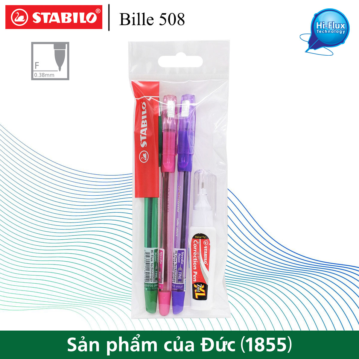 Bộ 3 cây bút bi STABILO Bille 508NF nét 0.7mm + bút xóa