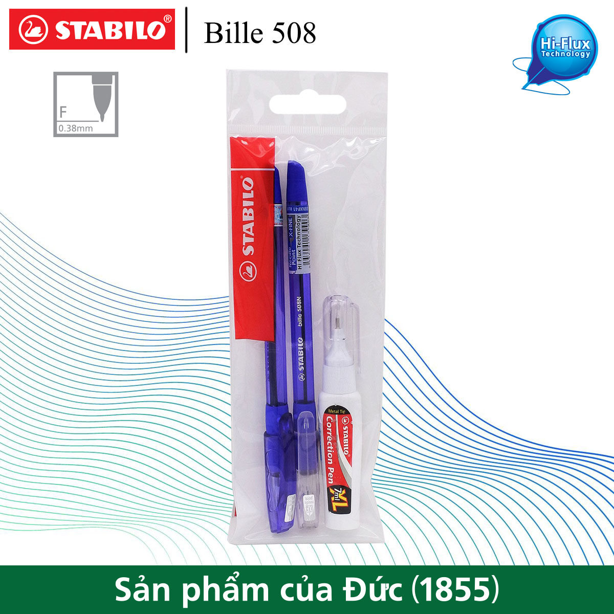Bộ 2 cây bút bi STABILO Bille 508N XF/F nét 0.5/0.7mm + bút xoá Correction Pen CPS88