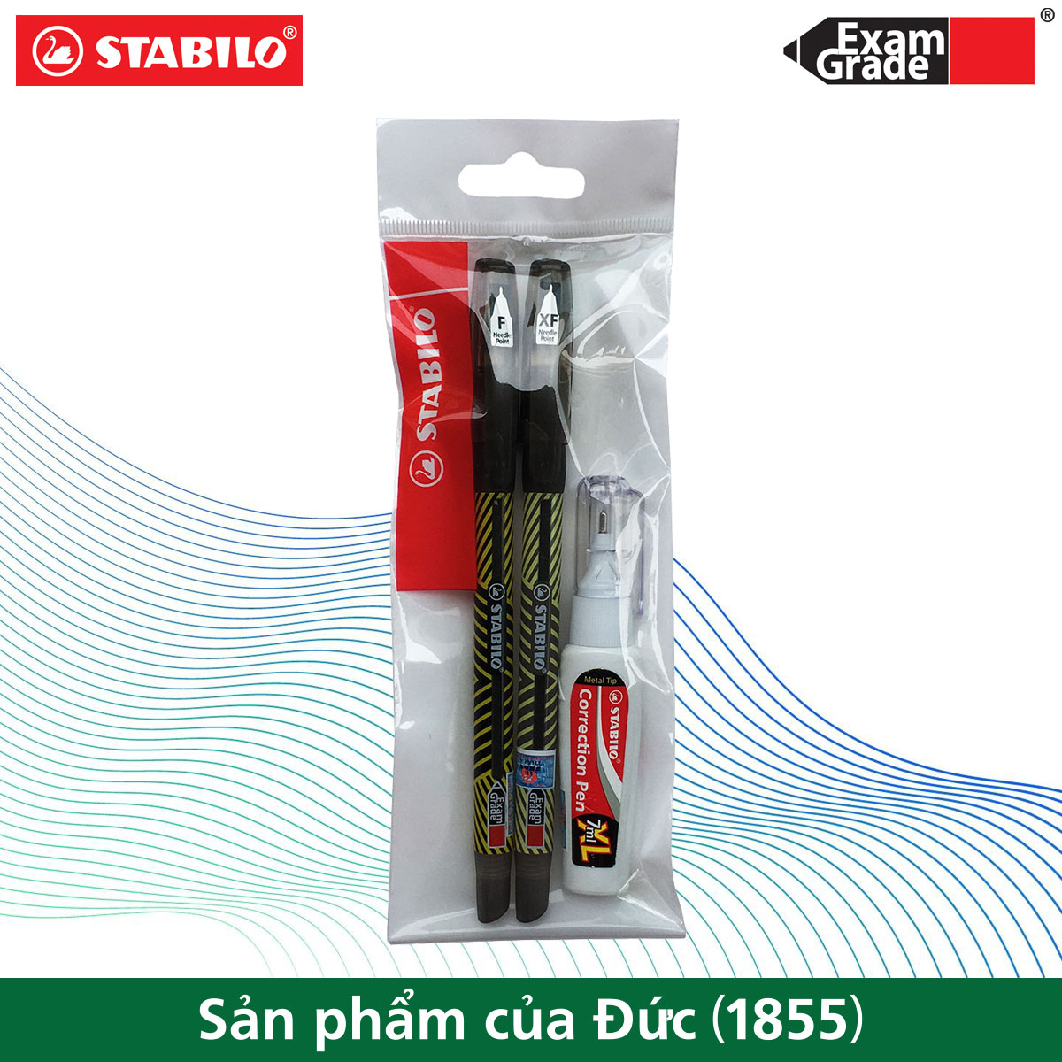 Bộ 2 bút bi STABILO Exam Grade 587 nét 0.5/0.7mm + Bút xóa Correction Pen CPS88