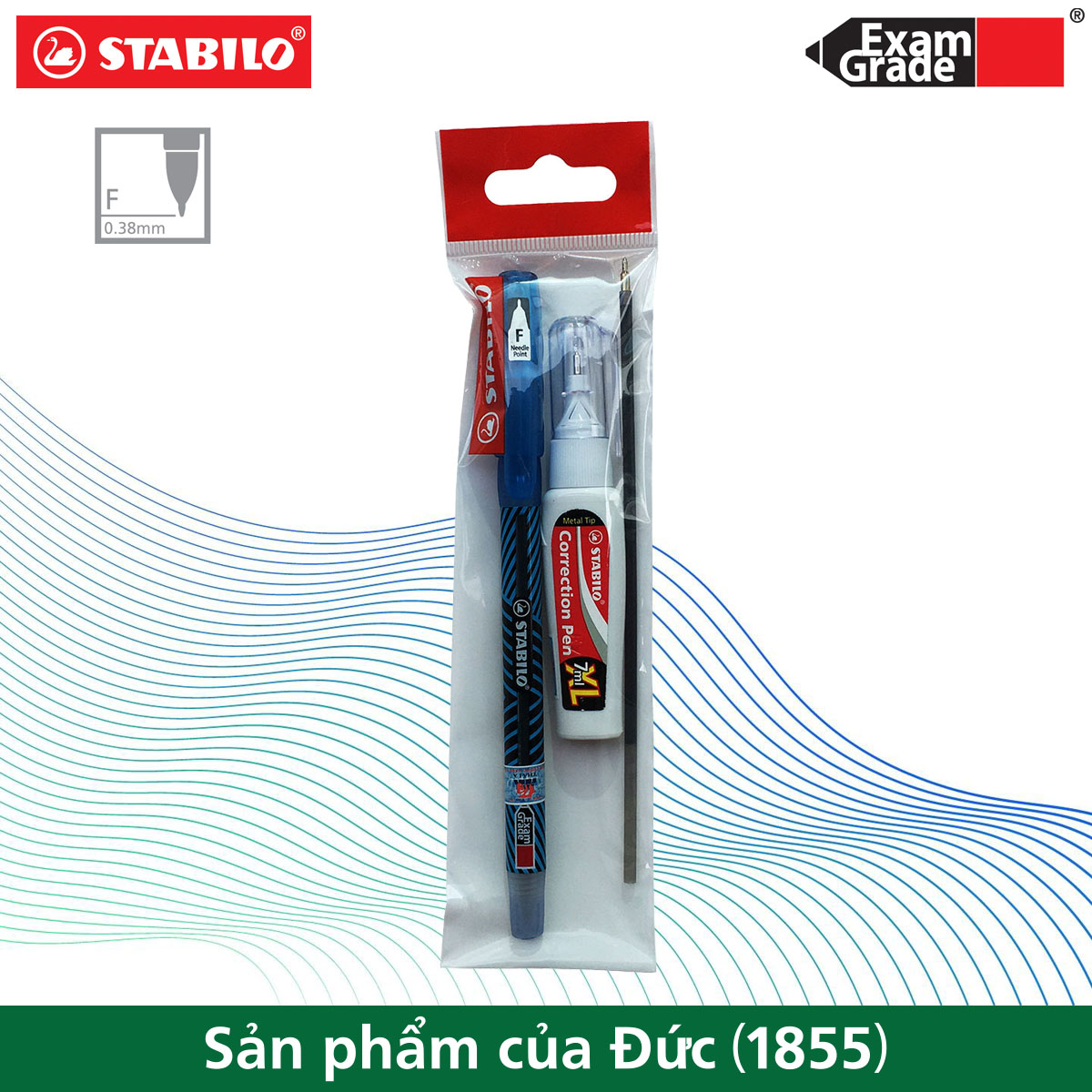 Bộ 1 bút bi STABILO Exam Grade 587NF 0.7mm màu xanh + ruột xanh+ bút xóa CPS88