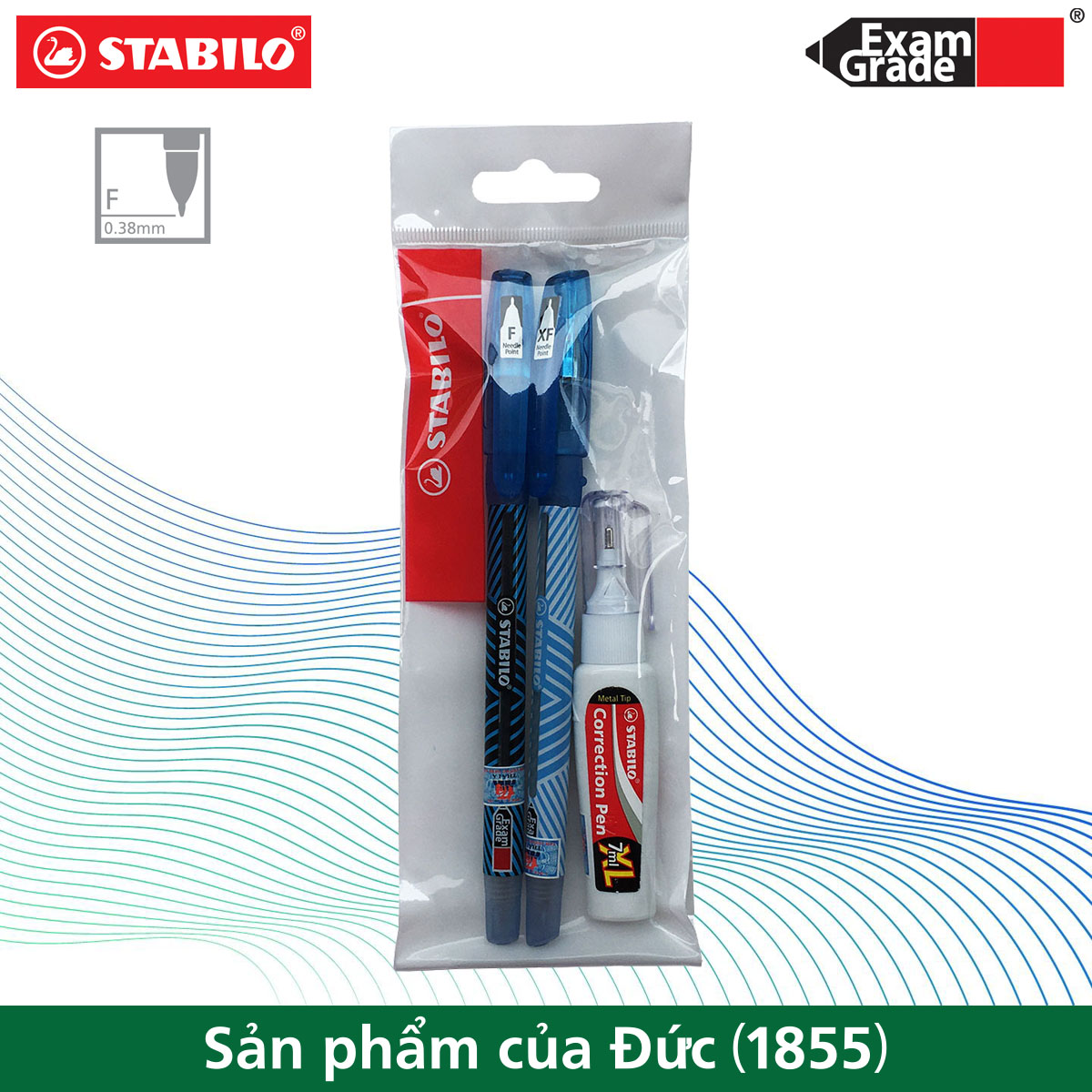 Bộ 2 bút bi STABILO Exam Grade 587 nét 0.5/0.7mm + Bút xóa Correction Pen CPS88
