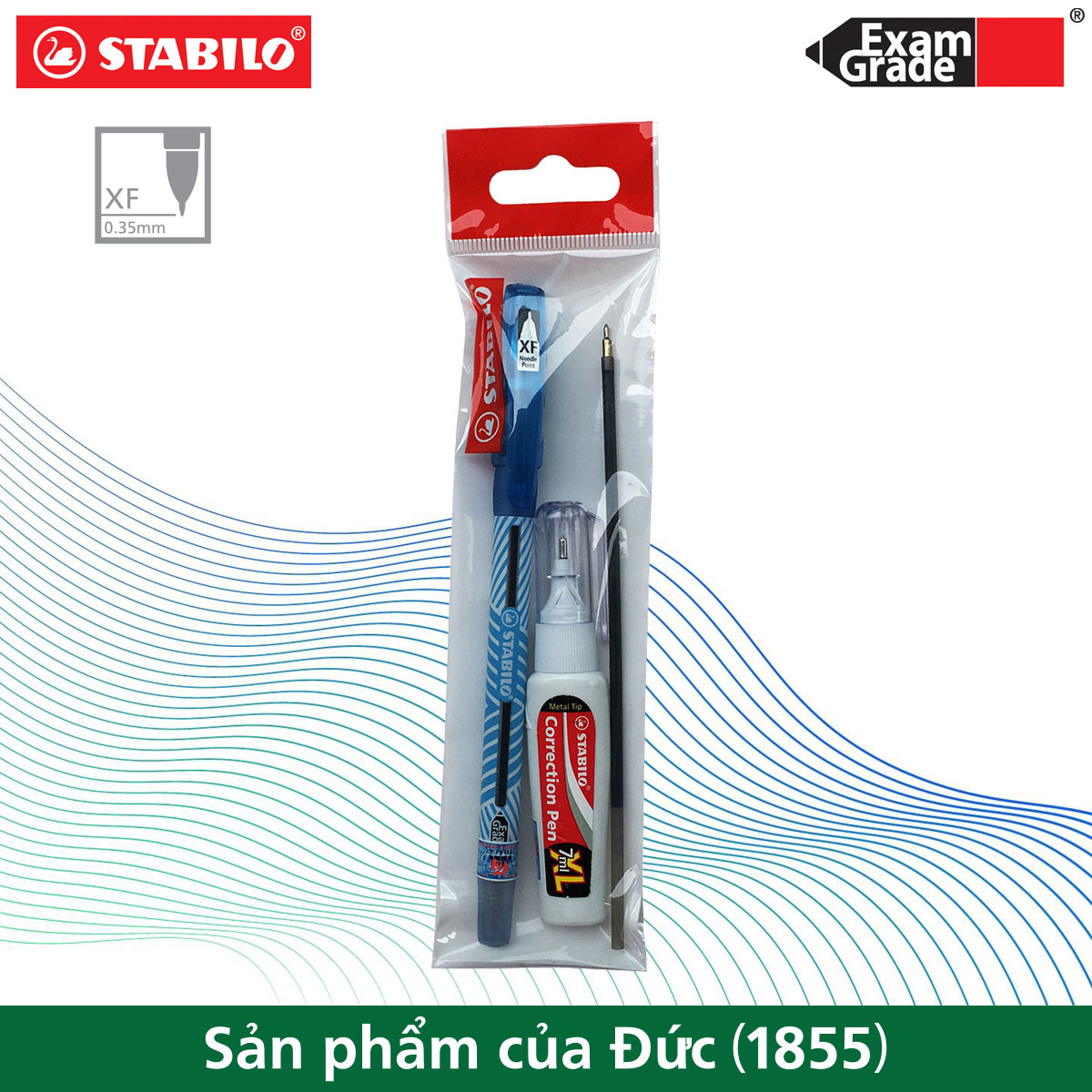 Bộ 1 bút bi STABILO ExamGrade 587NXF 0.5mm màu xanh + ruột + bút xoá