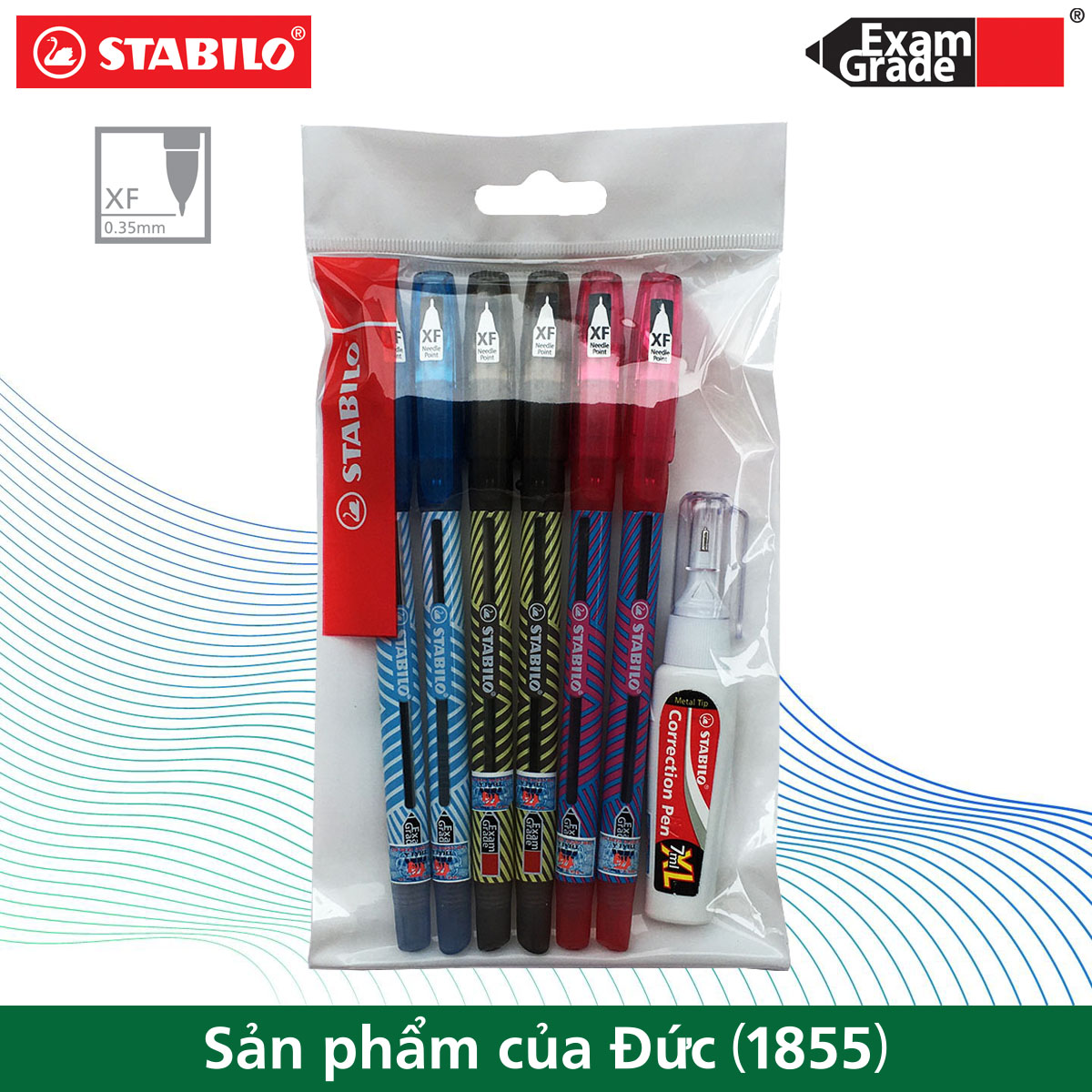Bộ 6 cây bút bi STABILO ExamGrade 587NXF 0.5mm (2xanh+2đỏ+2đen) + bút xoá