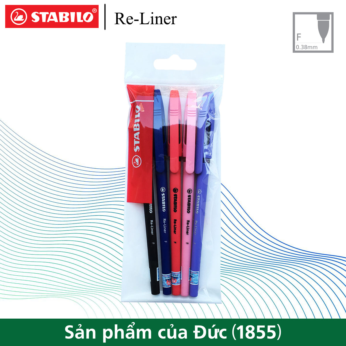 Bộ 5 cây Bút bi STABILO Re-Liner 868F 0.7mm (xanh+đen+đỏ+hồng+tím)