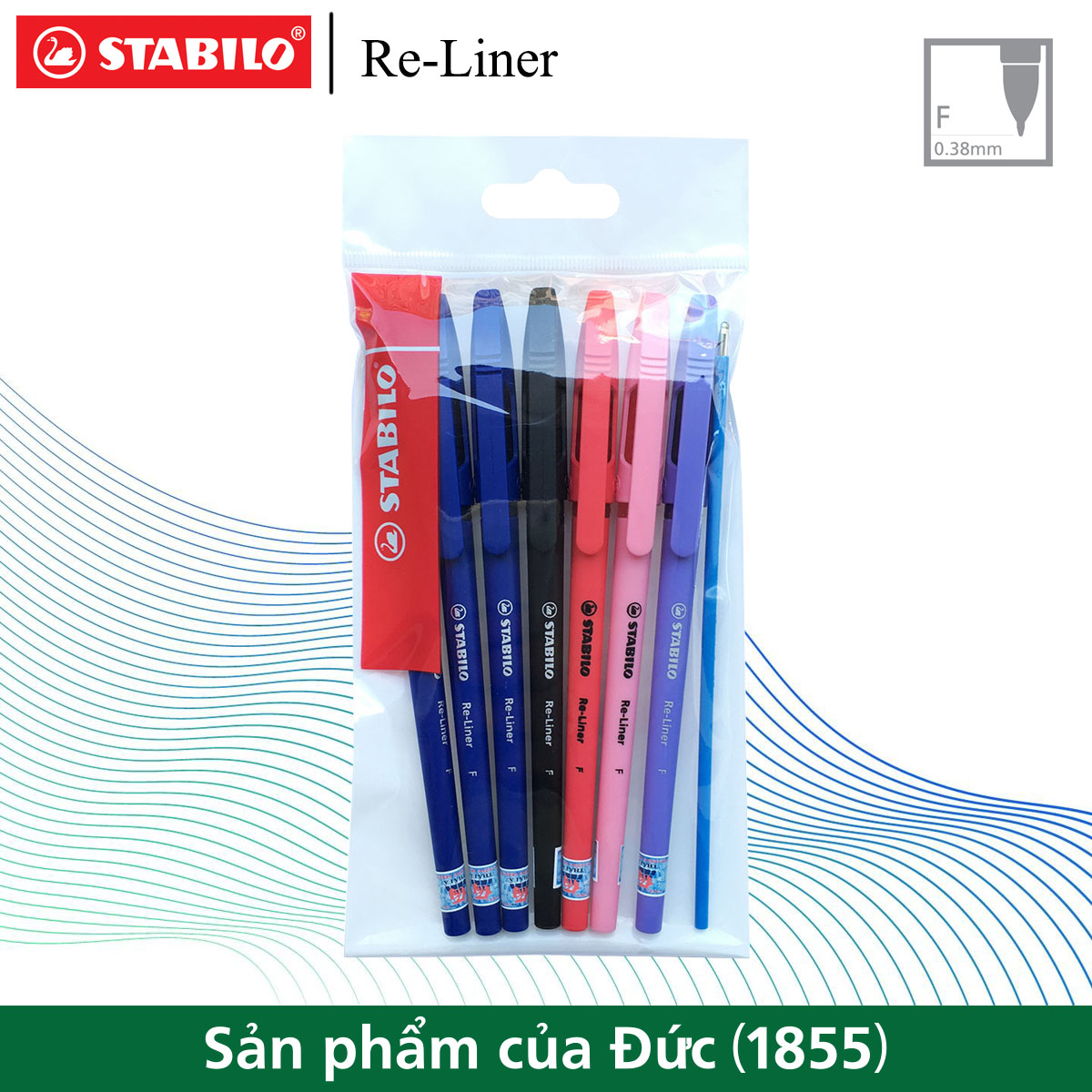 Bộ 7 bút bi STABILO Re-Liner 868F nét 0.7mm (3xanh+1đen+1đỏ+1hồng+1tím