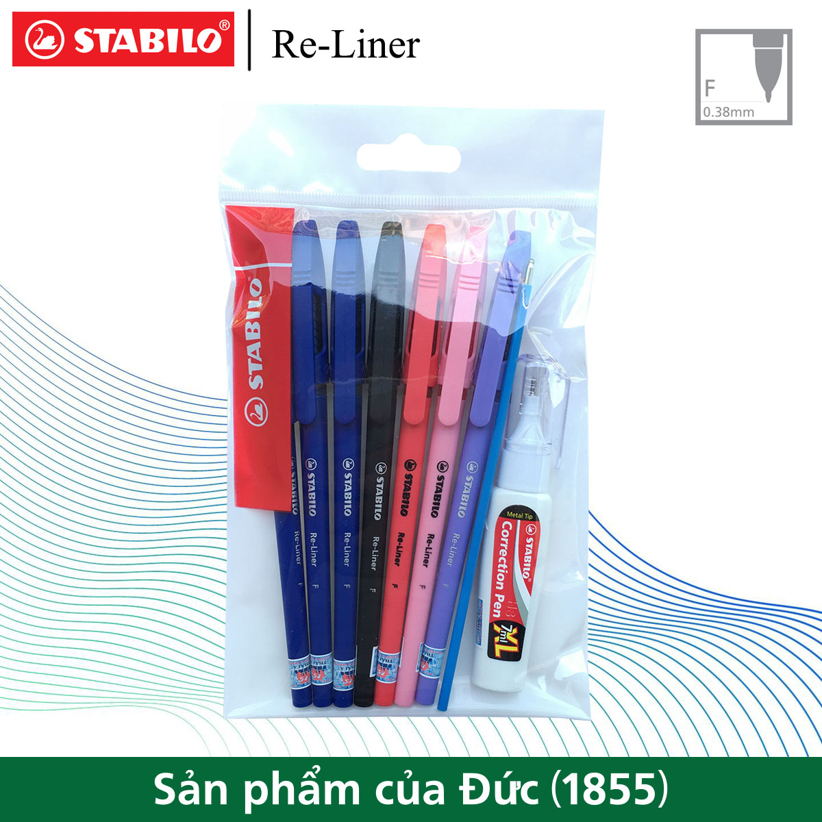 Bộ 7 bút bi STABILO Re-Liner 868F nét 0.7mm (3xanh+1đen+1đỏ+1hồng+1tím