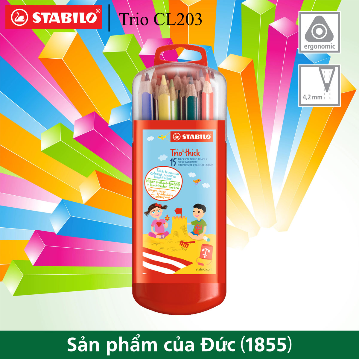 Hộp bút chì màu STABILO Trio Thick 15 màu (CL203-15S)