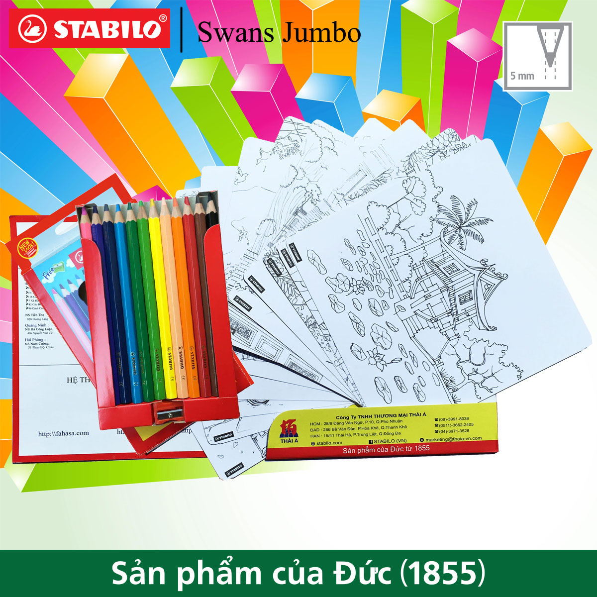 Hộp chì sáp màu STABILO Swans Jumbo 12 màu