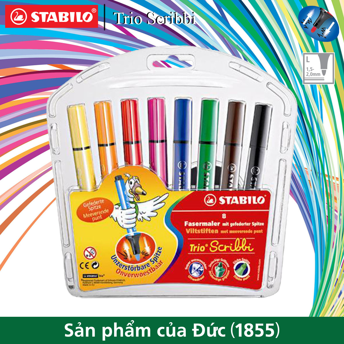 Hộp bút lông màu STABILO Trio Scribbi CLK368 hộp 8 màu