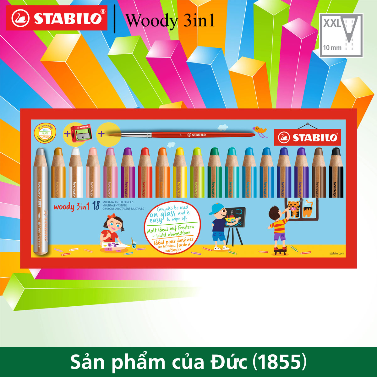 Hộp bút chì màu STABILO Woody 3-in-1 CLK880 (hộp 18 màu)