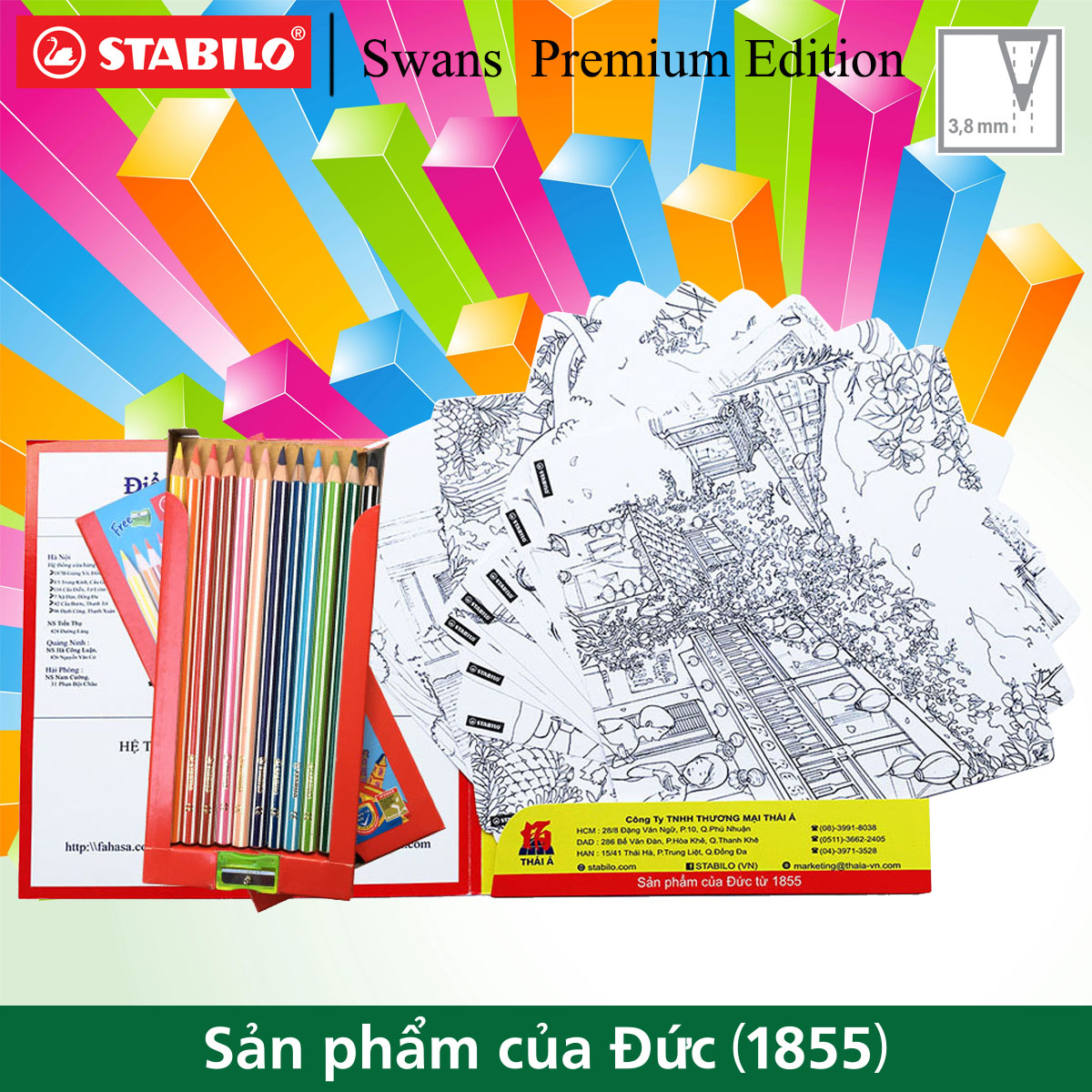 Combo bút chì màu STABILO Swans  Premium 3.8mm 12 màu