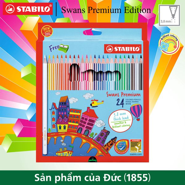 Combo bút chì màu STABILO Swans  Premium 3.8mm 24 màu
