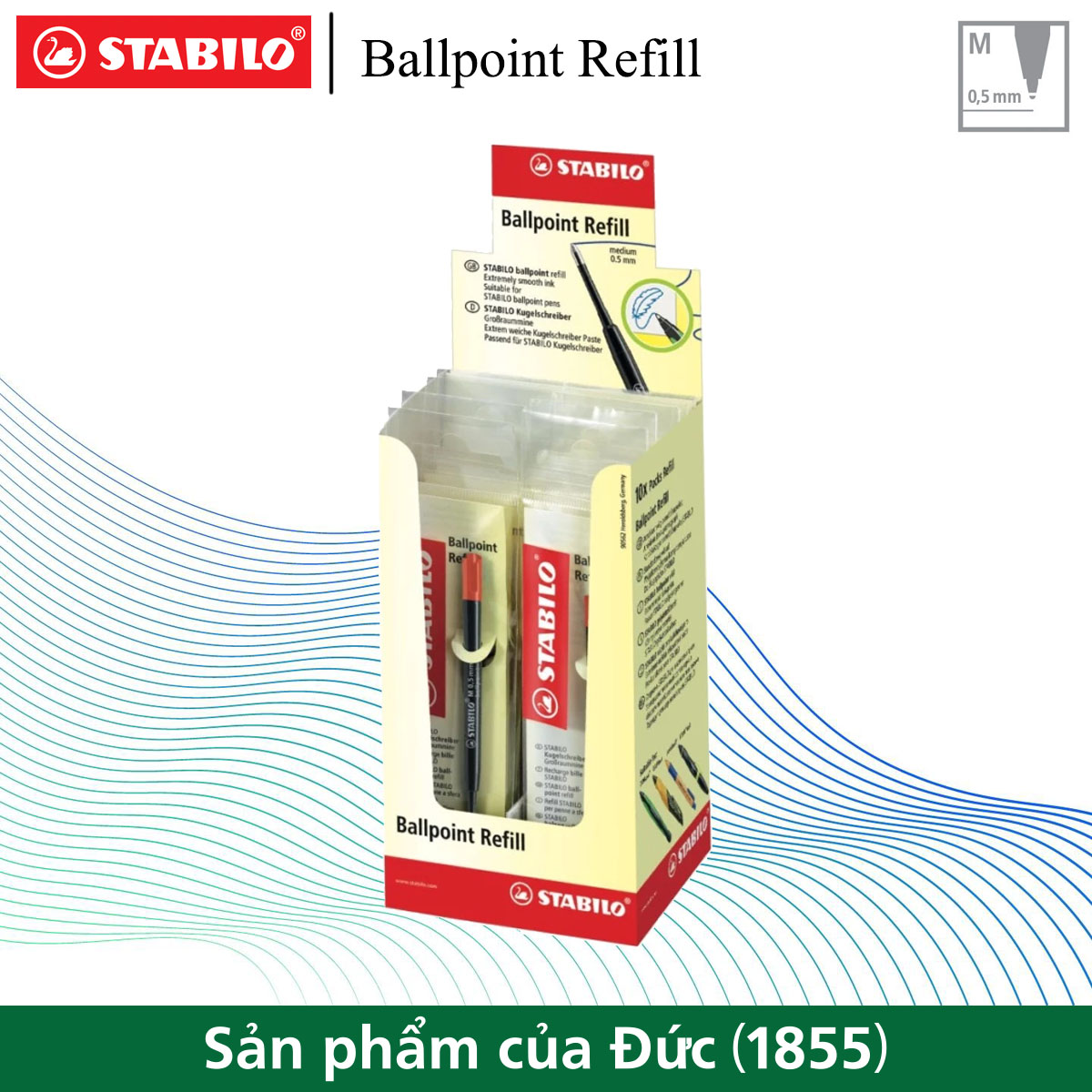 Hộp 10 ruột bút bi STABILO Ballpoint Refill màu đen (COM4BR/10)