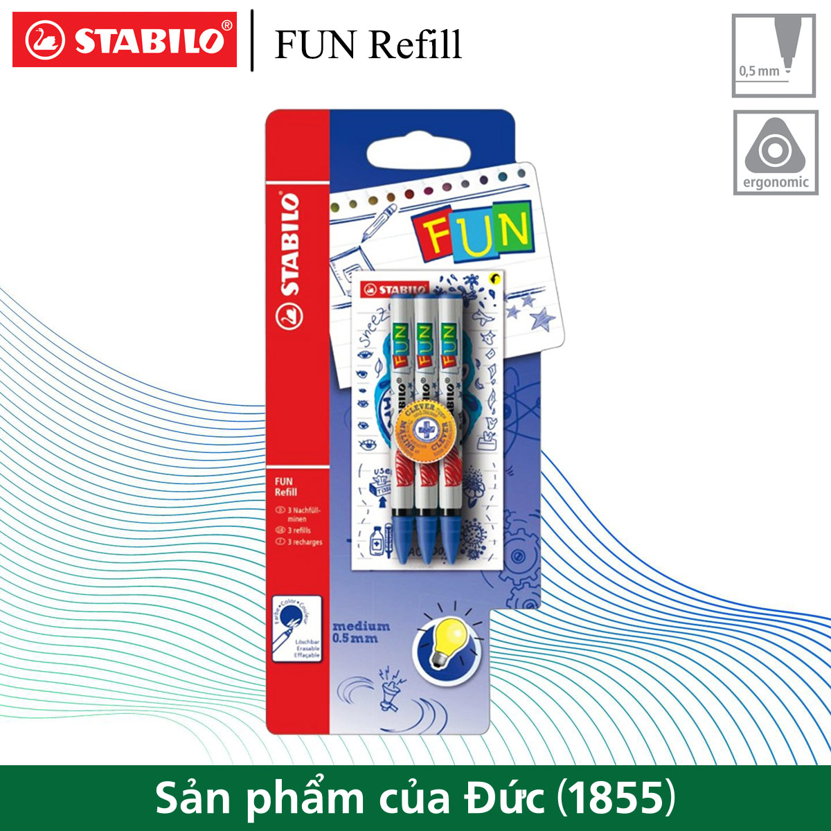 Vỉ 3 Ruột bút nước STABILO FUN Refill (EGR-FUN3)