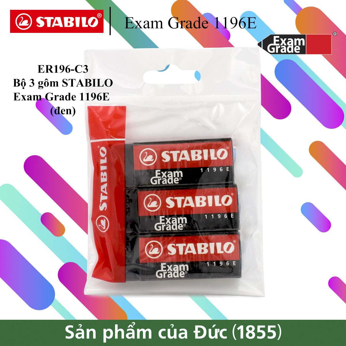 Bộ 3 viên gôm STABILO Exam Grade 1196E (đen)