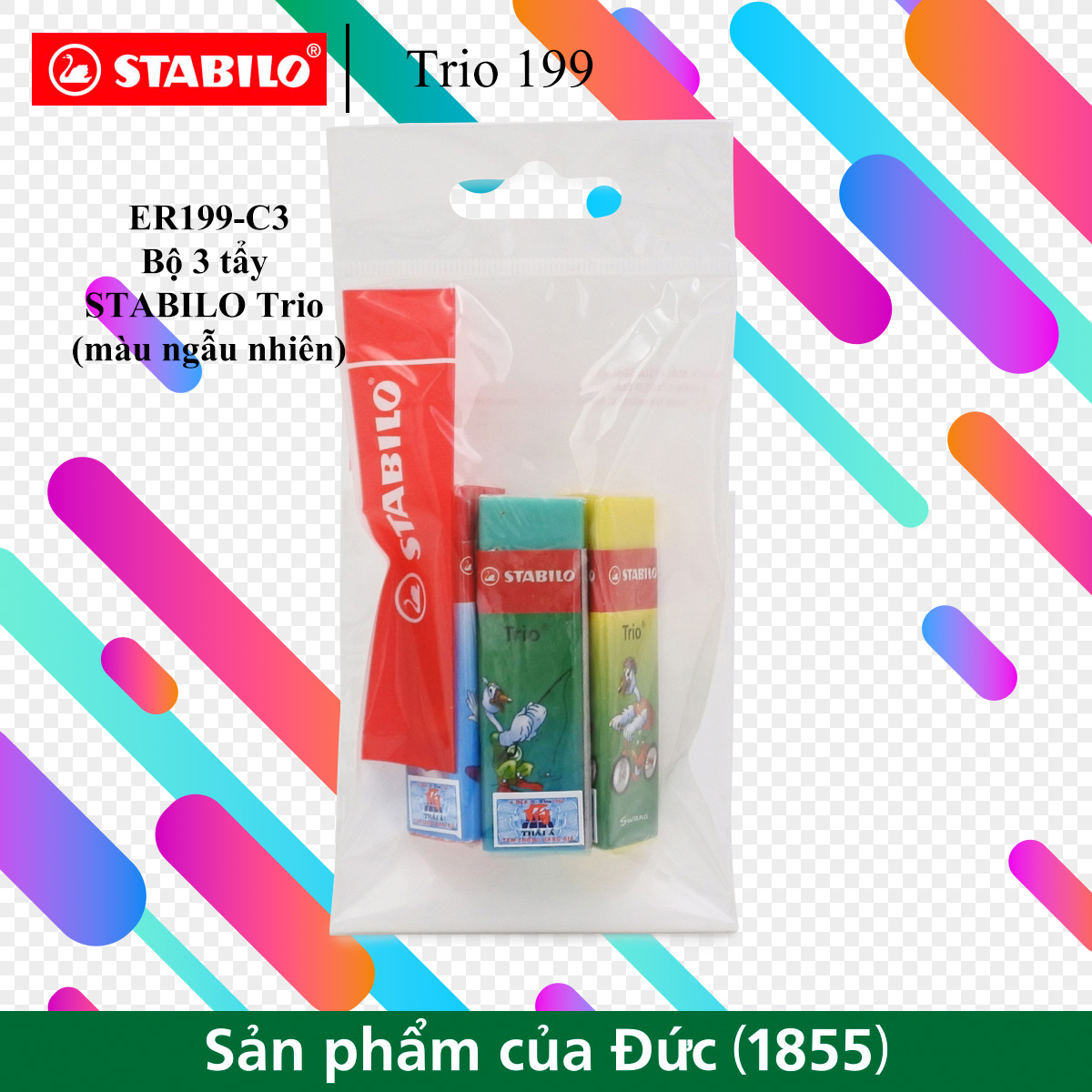 Bộ 3 tẩy  STABILO Trio (nhiều màu)