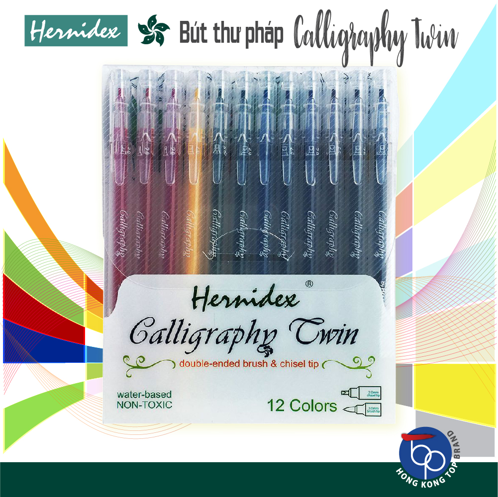 Bút thư pháp Hernidex Calligraphy Twin 2 đầu 0.2/3mm 12 màu/vỉ (HDCT12)