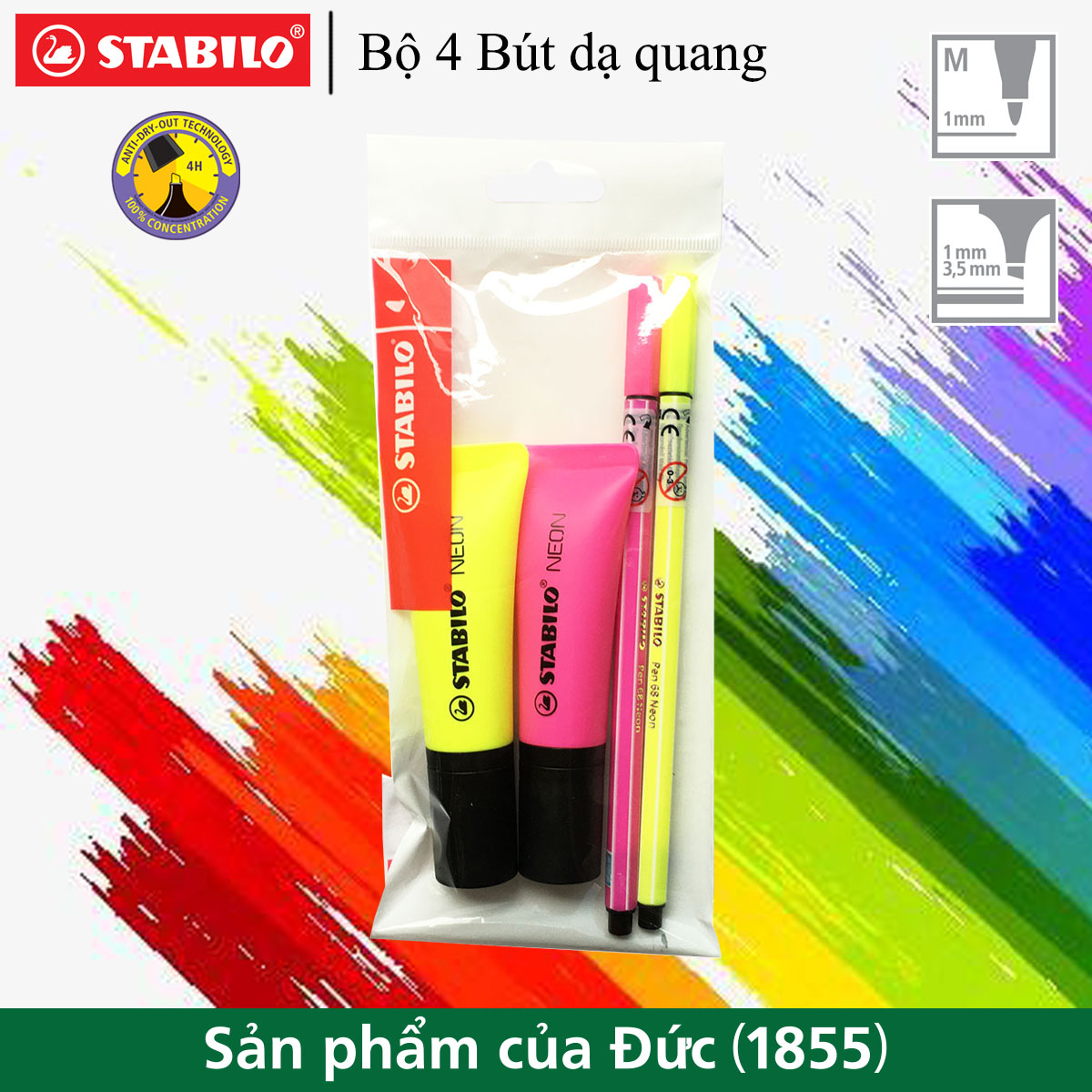 Bộ 4 Bút dạ quang STABILO màu Neon HL72/PN68-C2