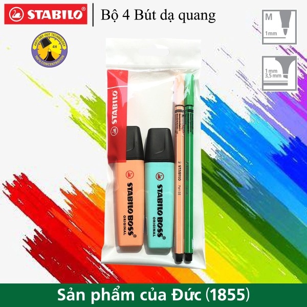 Bộ 4 Bút dạ quang STABILO BOSS PASTEL + PEN68 PASTEL