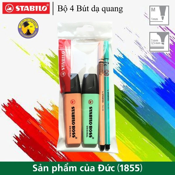 Bộ 4 Bút dạ quang STABILO BOSS PASTEL + PEN68 PASTEL