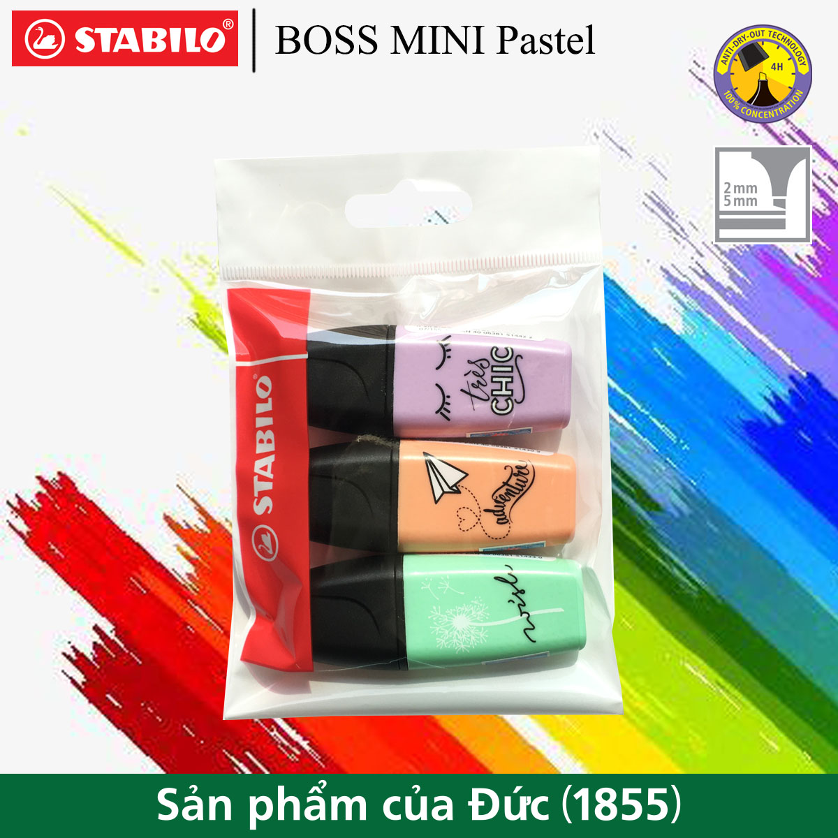 Bộ 3 Bút Dạ Quang STABILO BOSS MINI Pastel