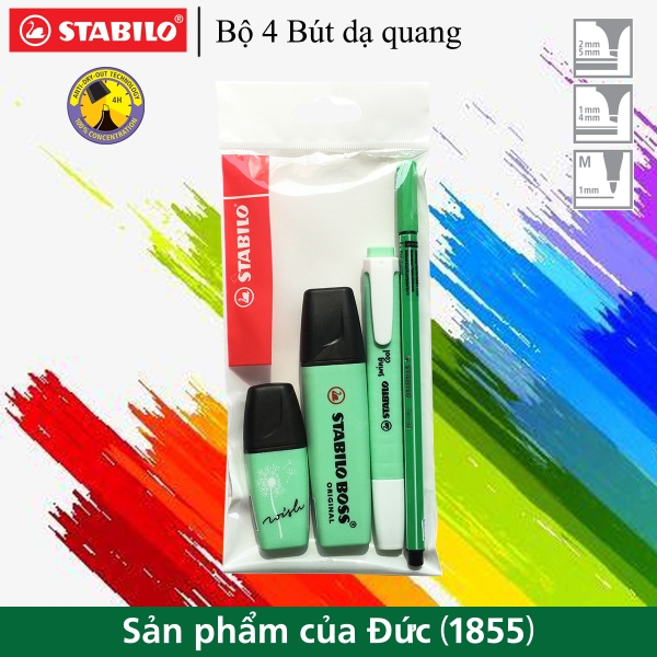 Bộ 4 Bút dạ quang STABILO BOSS PASTEL+PASTEL MINI+SWING COOL+ PEN68