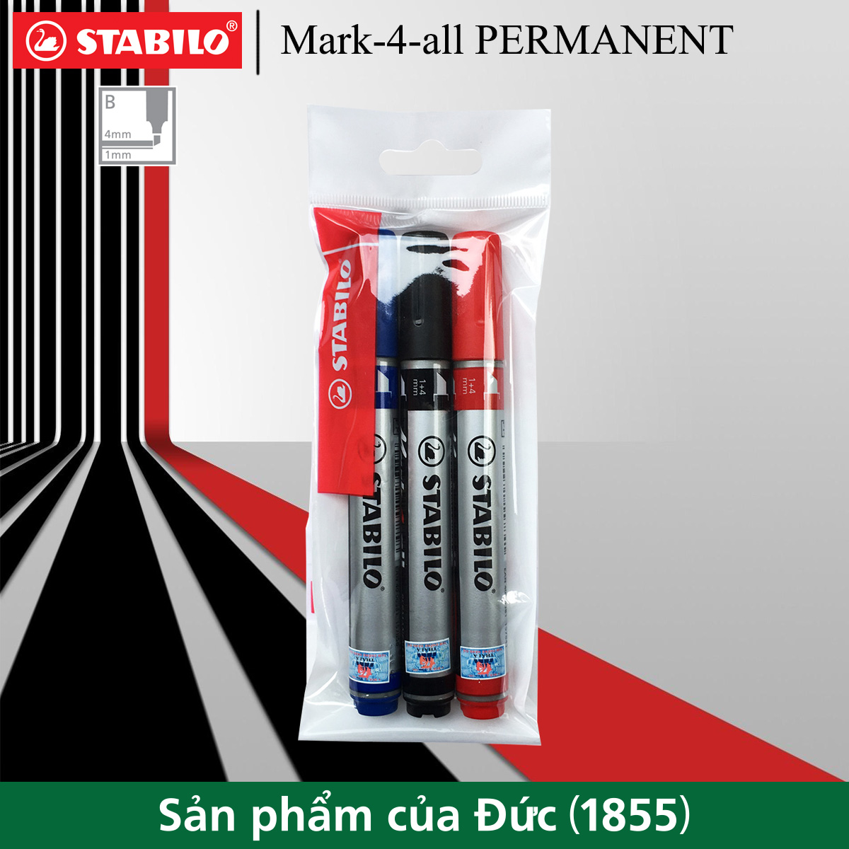 Bộ 12 bút lông dầu STABILO Mark-4-all PERMANENT 651/653