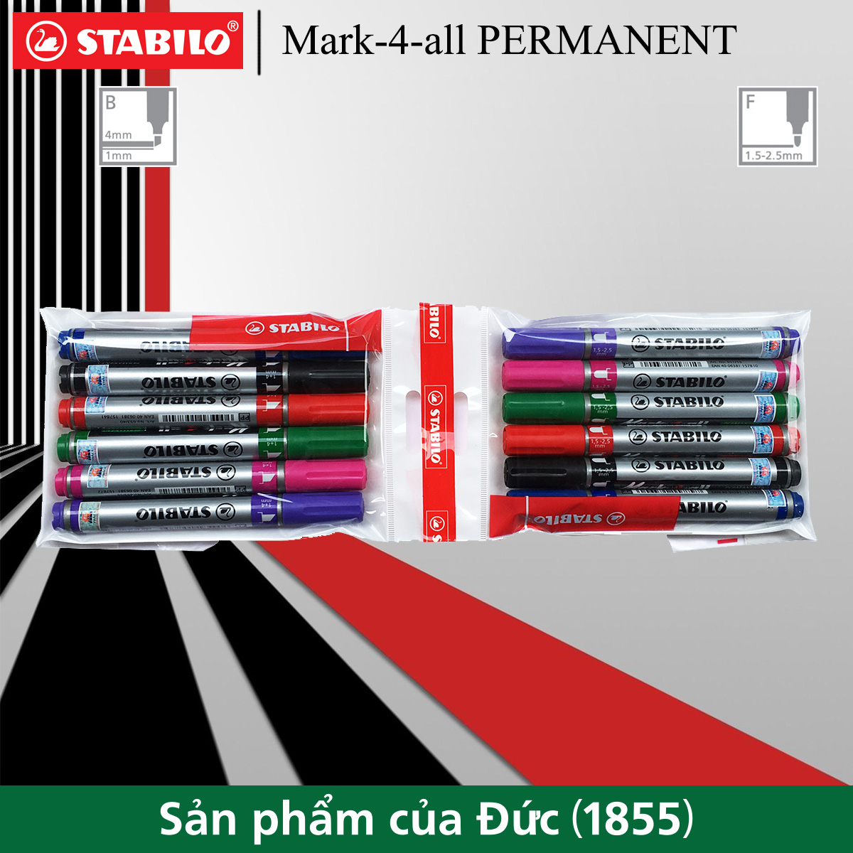 Bộ 12 bút lông dầu STABILO Mark-4-all PERMANENT 651/653