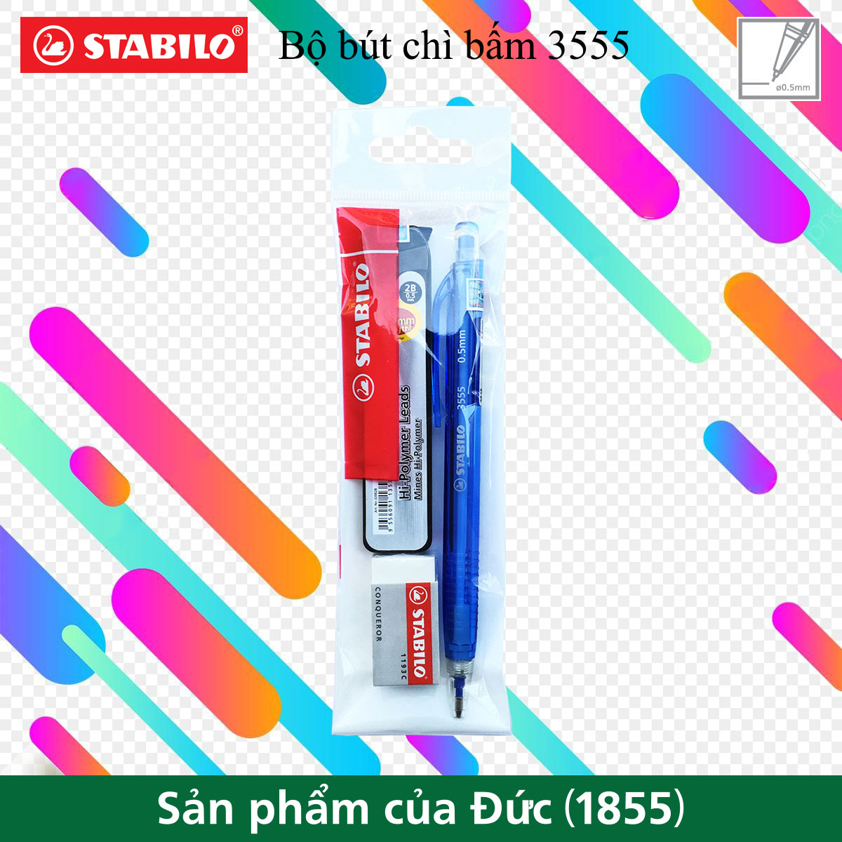 Bộ 1 cây bút chì bấm STABILO 3555  + ruột PC3206R24-2B + tẩy ER193 (MP3555-CA)