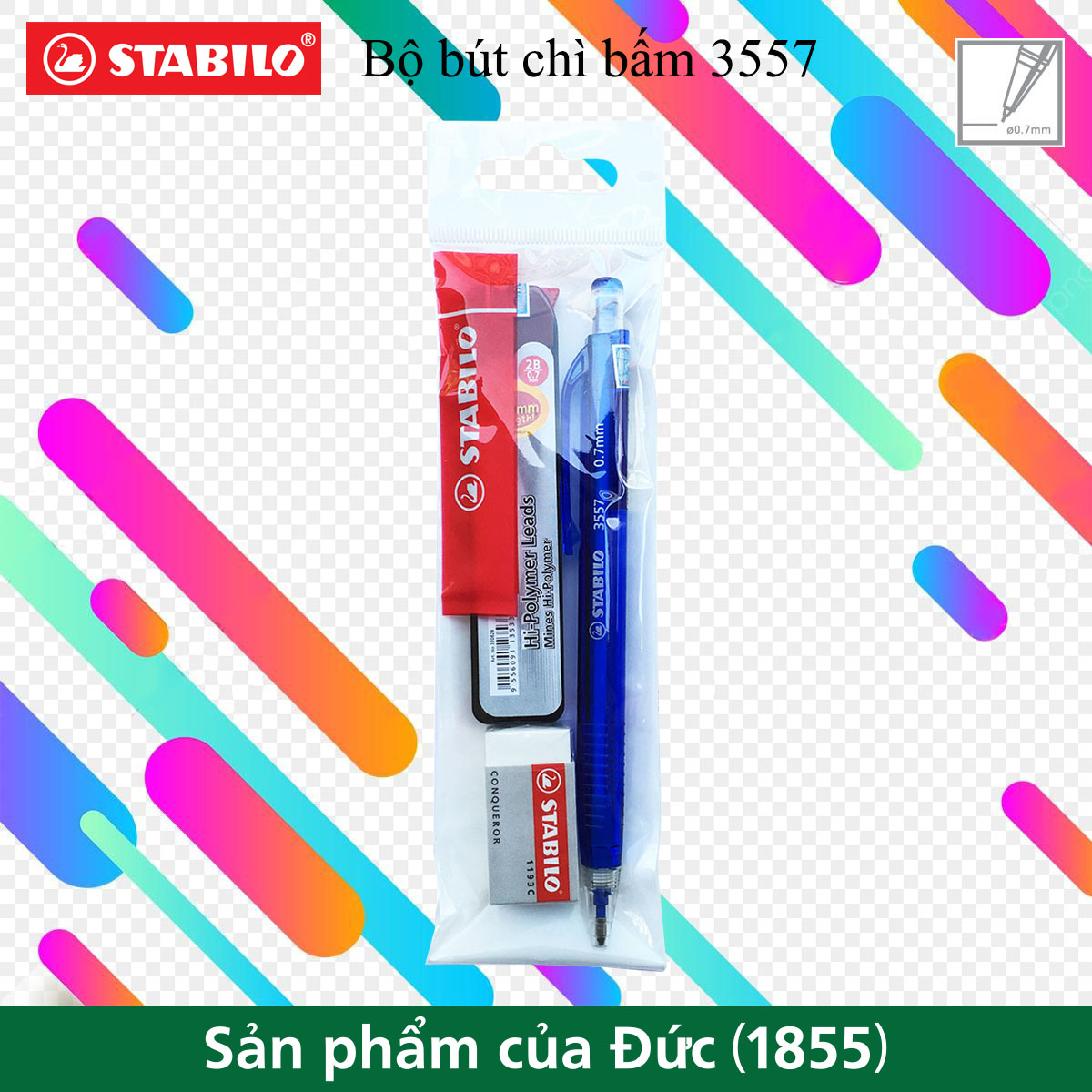 Bộ 1 cây bút chì bấm STABILO 3555  + ruột PC3206R24-2B + tẩy ER193 (MP3555-CA)