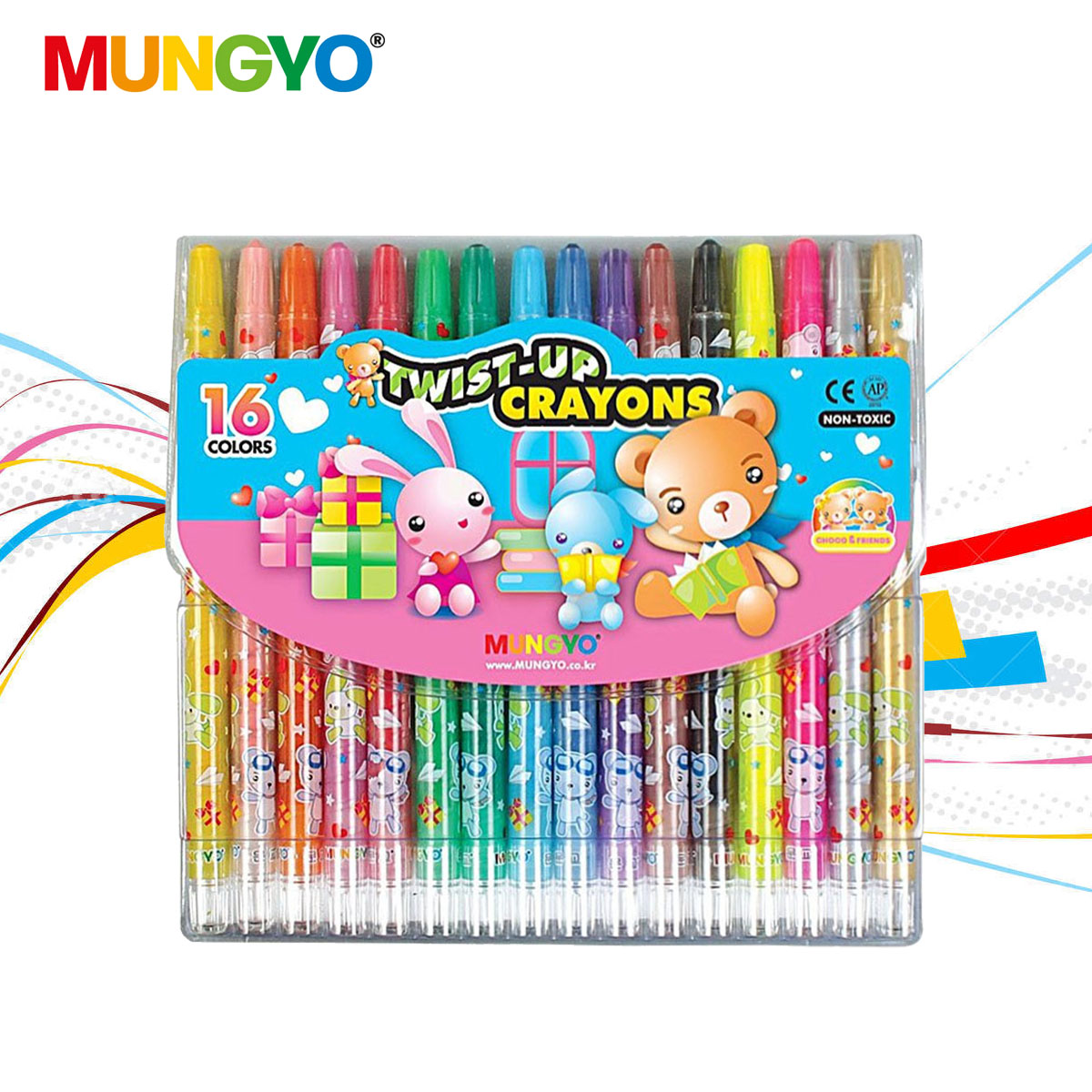 Bút sáp dầu xoay MUNGYO TWIST-UP CRAYONS 16 màu/vỉ (MTC16)