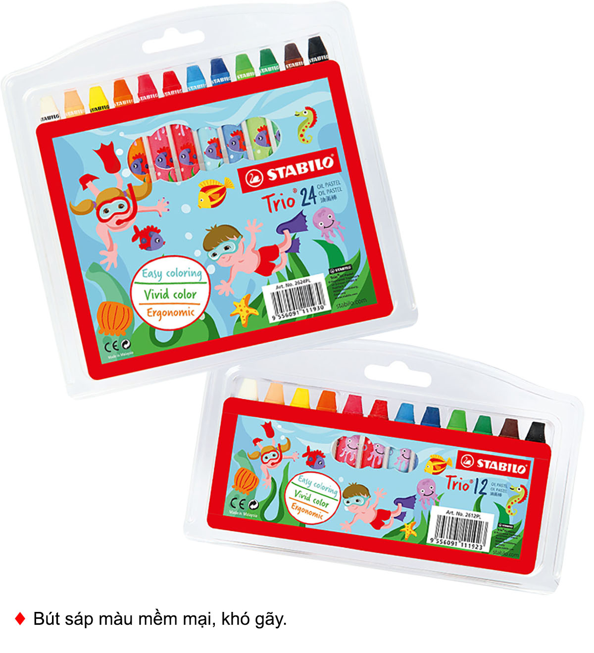 Bộ 2 vỉ bút sáp dầu STABILO Triangular Oil Pastels 12 cây + 24 cây (OP26-C2)