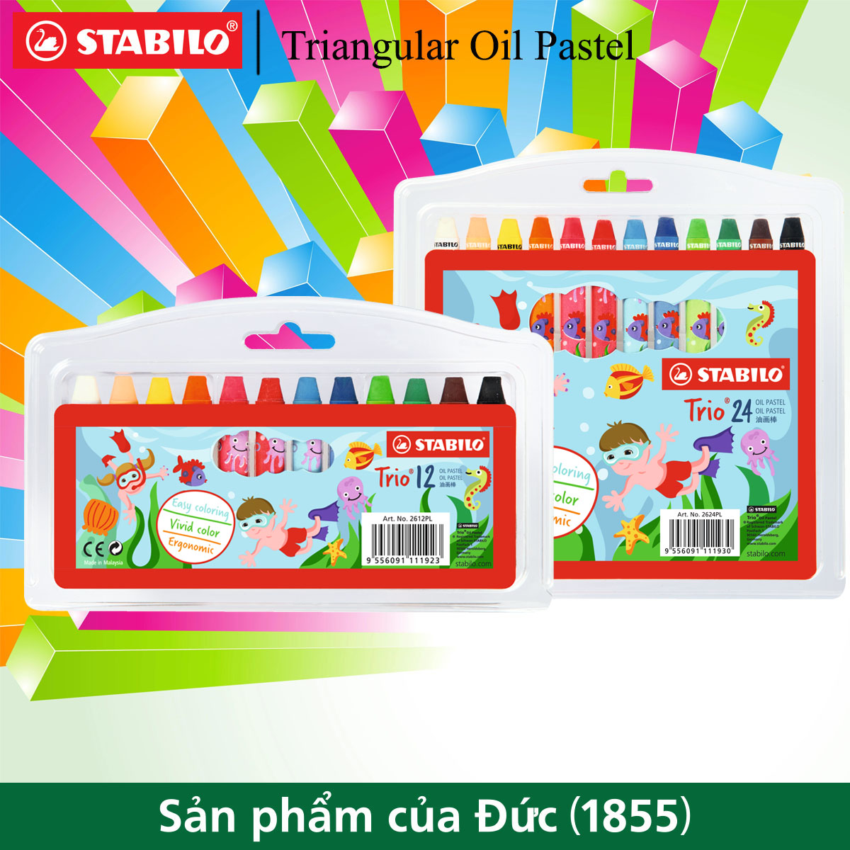 Bộ 2 vỉ bút sáp dầu STABILO Triangular Oil Pastels 12 cây + 24 cây (OP26-C2)