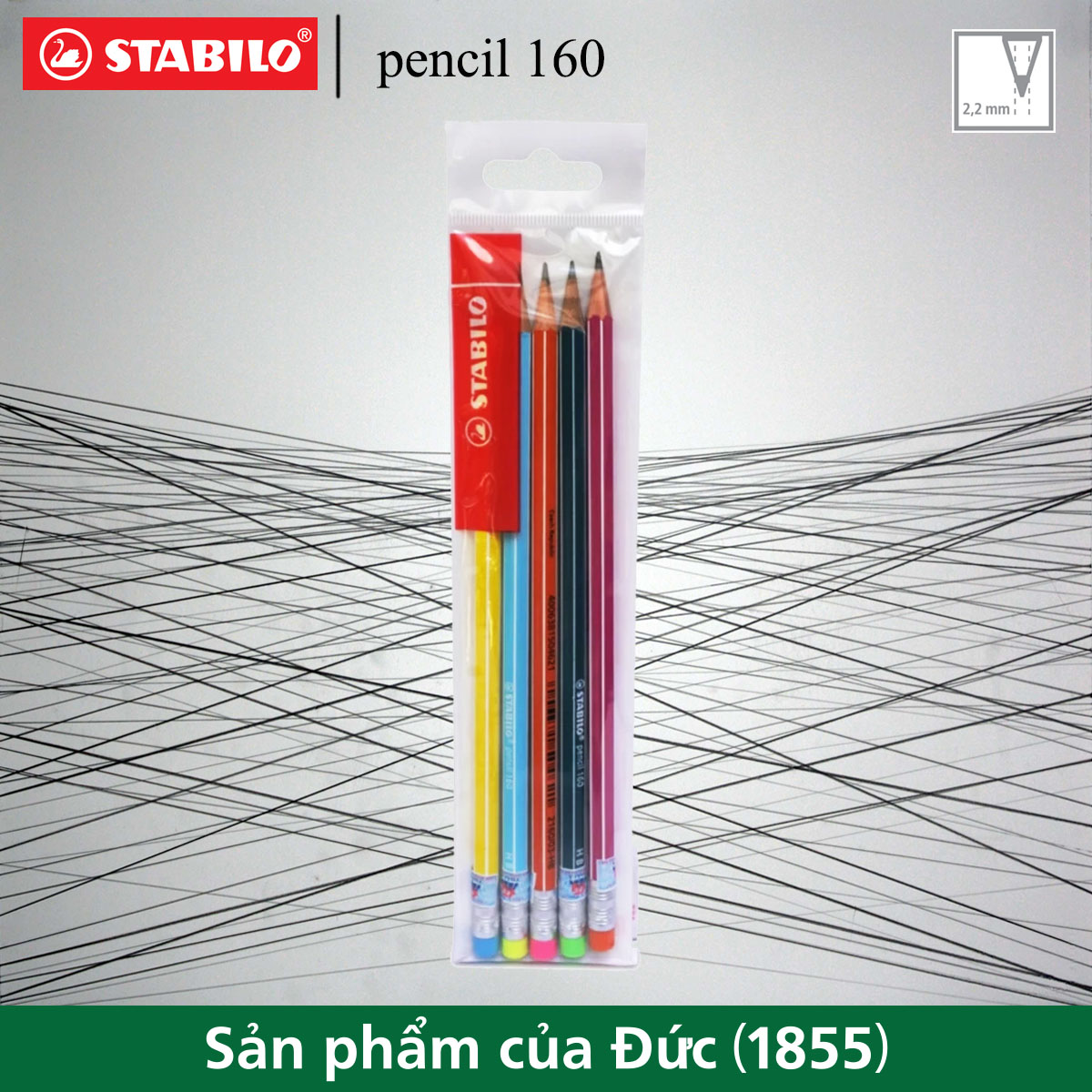 Bộ 5 cây bút chì gỗ STABILO pencil 160 (có gôm) (5 màu)