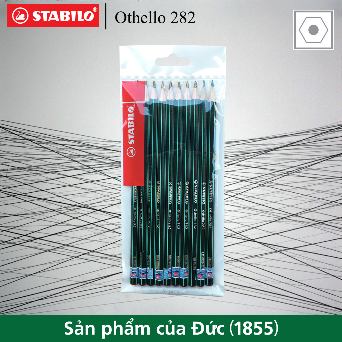 Bộ 10 cây chì gỗ phác thảo STABILO Othello 282 + tẩy ExamGrade ER196E (PC282-B10+)