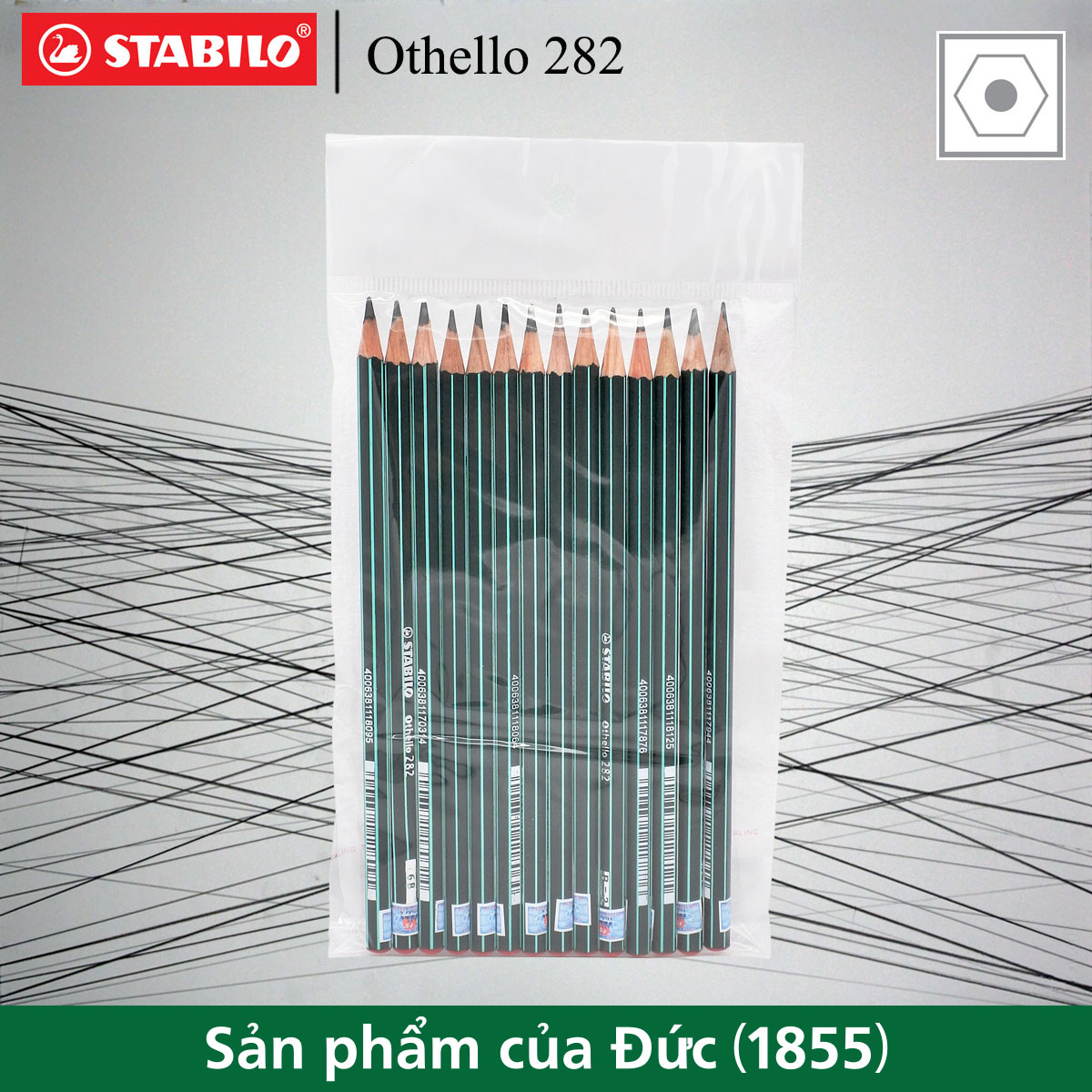 Hộp 14 Cây bút chì gỗ phác thảo STABILO Othello  + chuốt chì PS4518 + tẩy ER196E (PC282GS)