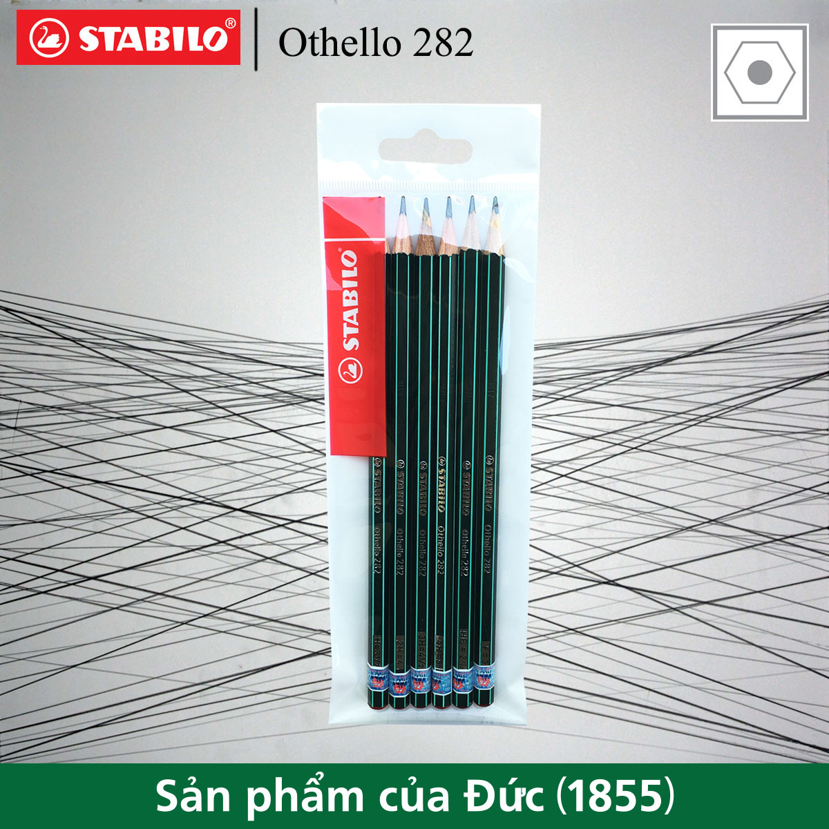Bộ 6 cây chì gỗ phác thảo STABILO Othello 282 + tẩy ExamGrade ER196E (PC282-H6+)