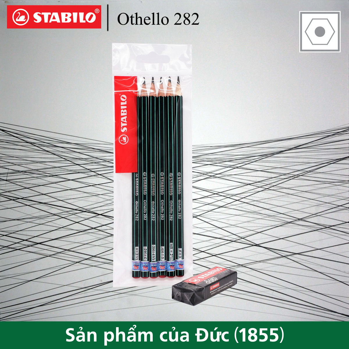 Bộ 6 cây chì gỗ phác thảo STABILO Othello 282 + tẩy ExamGrade ER196E (PC282-H6+)