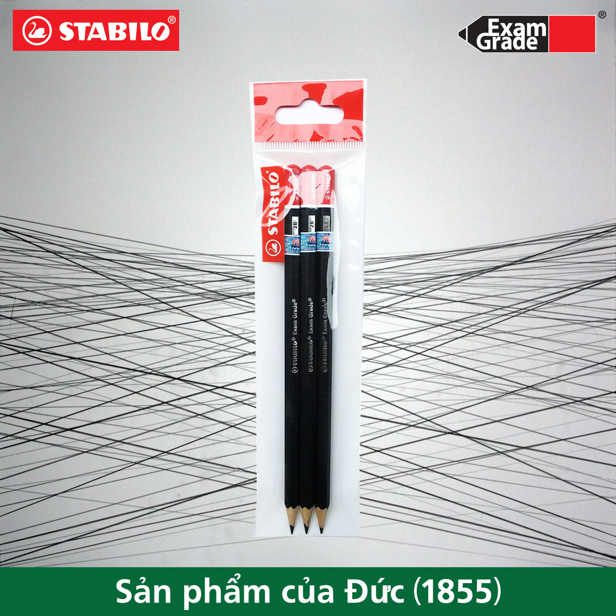 Bộ 3 cây bút chì gỗ STABILO Exam Grade 288 thân đen đầu đỏ (PC288-HB-C3)