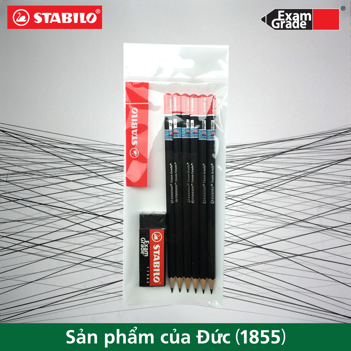 Bộ 6 cây bút chì gỗ STABILO Exam Grade 2B + tẩy ER196E + chuốt PS4538 (PC288-C6S+)
